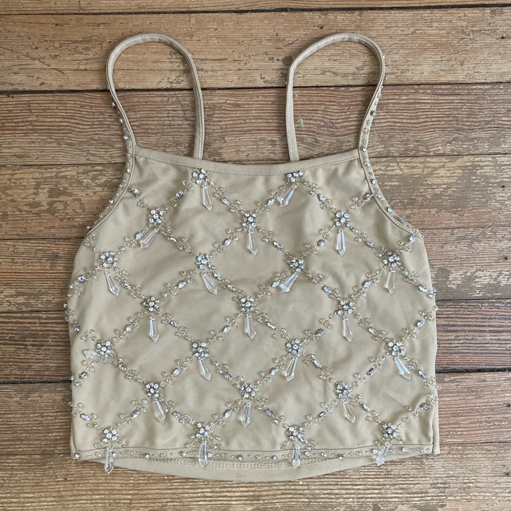 Embellished Crystal Rhinestone Going Out Tank Top — Champagne Bedazzled